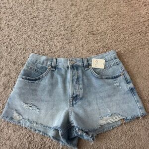Trendy Distressed Light Blue Denim Shorts